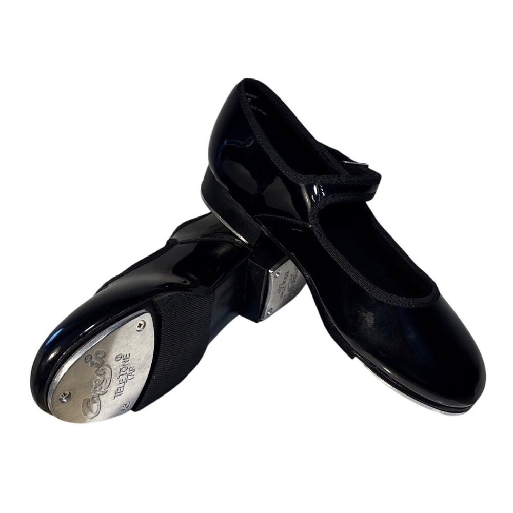 Capezio Tap Shoes Womens Black Patent Leather Size 7.5M With Adjustable Strap